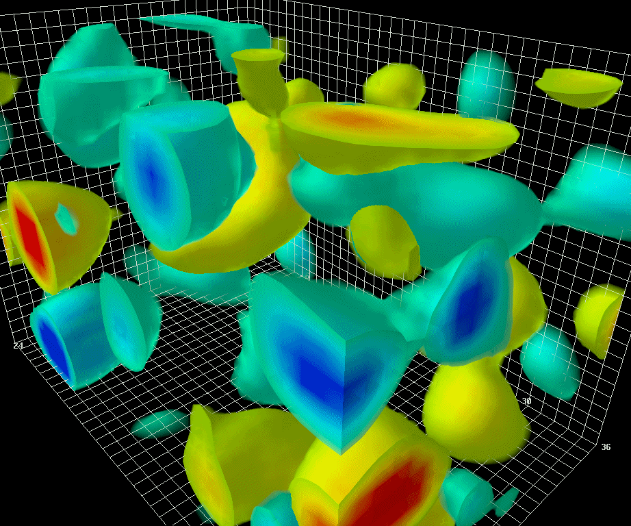 Animated scientific simulation inside a three-dimensional grid